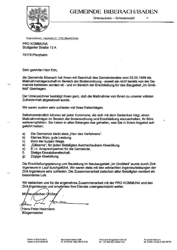 Empfehlungsschreiben der Gemeinde Biberach bei Offenburg – Vorschau, PDF öffnet in neuem Fenster